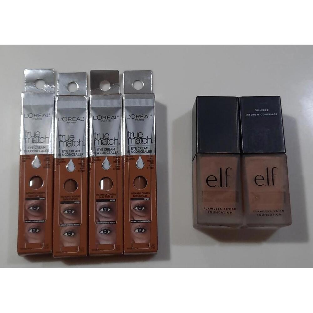 2 Pack ELF Flawless Satin Foundation 350 Toffee 4 Pack True Match Eye Concealer